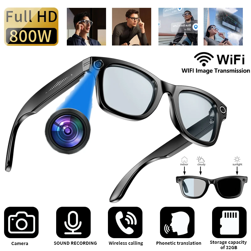

LIGE Smart Glasses Camera Vedio Sound Record WIFI Transmission AI Glasses Bluetooth Call Change Color Sunglasses For Men Ladies