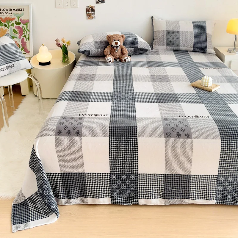 Geometrische Geruite Patroon Flanellen Laken Set Superzachte Zachte Lakens Met 2 Kussenslopen Luxe Queen Size Beddengoed Set