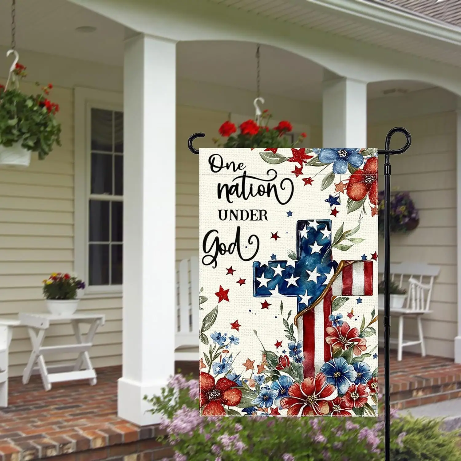 4th of July Cross Garden Flag Patriotic Memorial Day Small Flags for Outside, 12x18 Inch Independence Day Flowers Double Sid ZZM