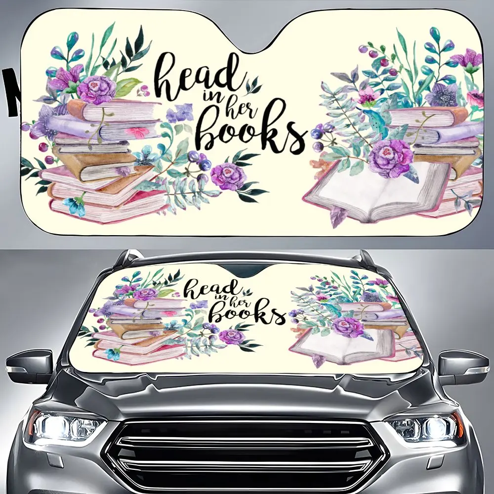 

Watercolor Flower Book Car Front Windshield Sun Shade, Auto Accessories Chihuahua Sunshade for SUV- Blocks Uv Rays Protector