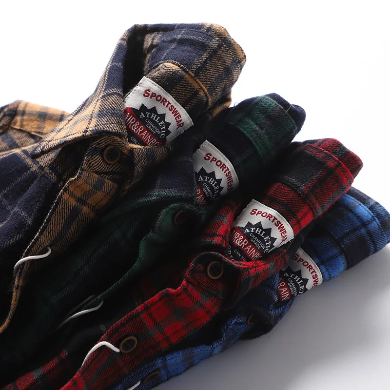 Men's Cotton Brushed Flannel Plaid Shirt Long Sleeve Red Tops Outdoors Camping Trekking Climbing Sport Casual Autumn Winter New