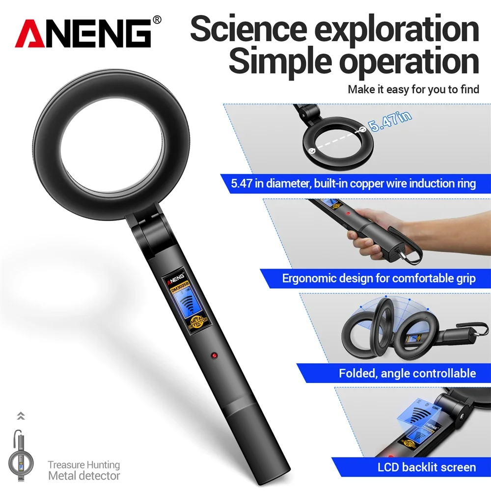 Metal Detectors ANENG DM3005B Handheld Rapid Detection Sensing Buzzer Vibration Alarm Blue Backlit Screen LED Foldable Test Tool