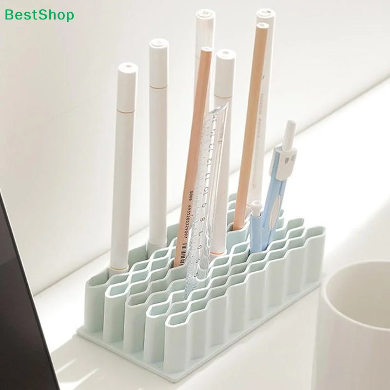★Silicone Wave Pen Holder Durable Desktop Brush Holder Pencil Paint Brushes Storage Basket Supplies Stationery Organizer