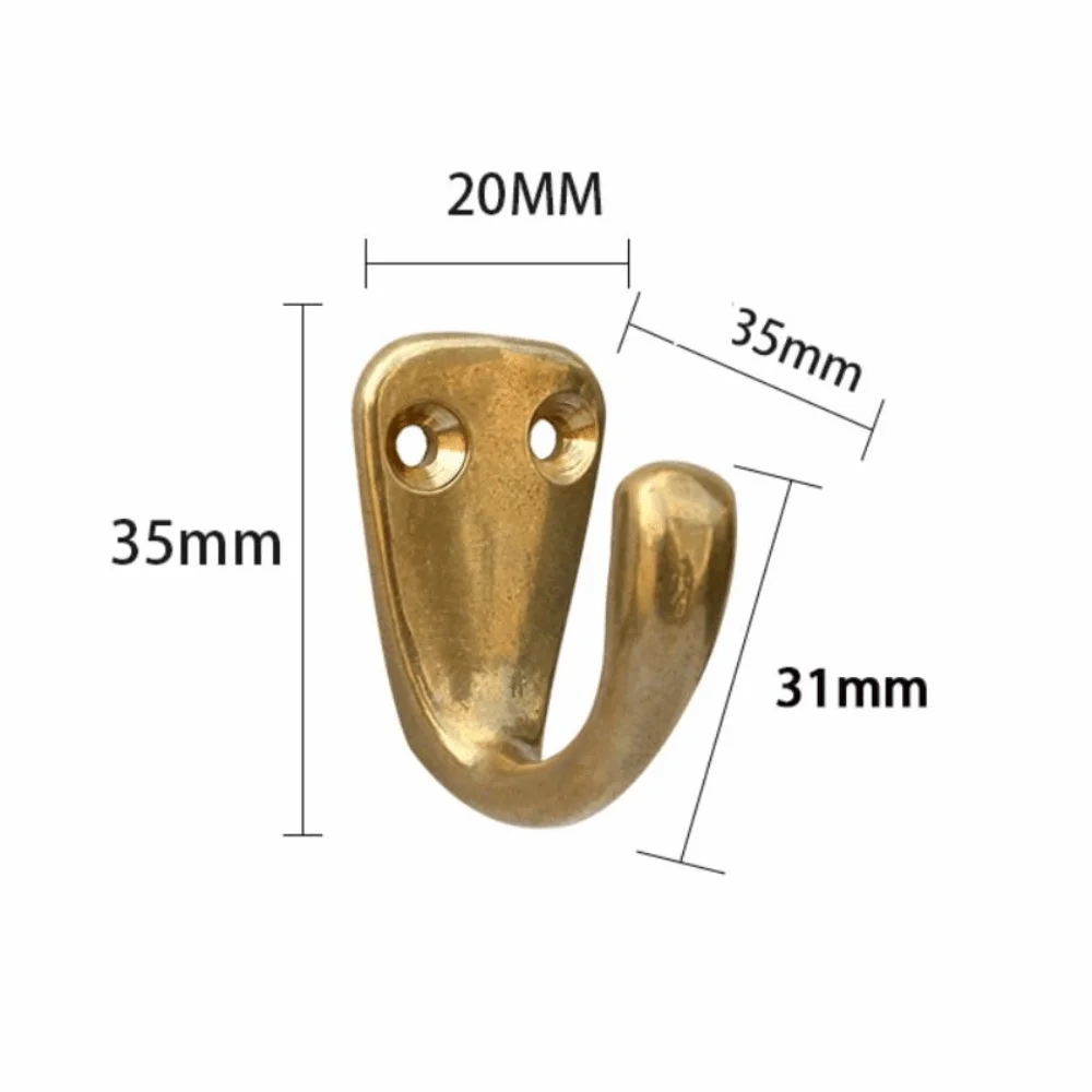 Classic Brass Wall Mounted Hook Durable Drilled Coat Robe Hook Curved Heavy-Duty Vintage Hanger Bathroom Kitchen