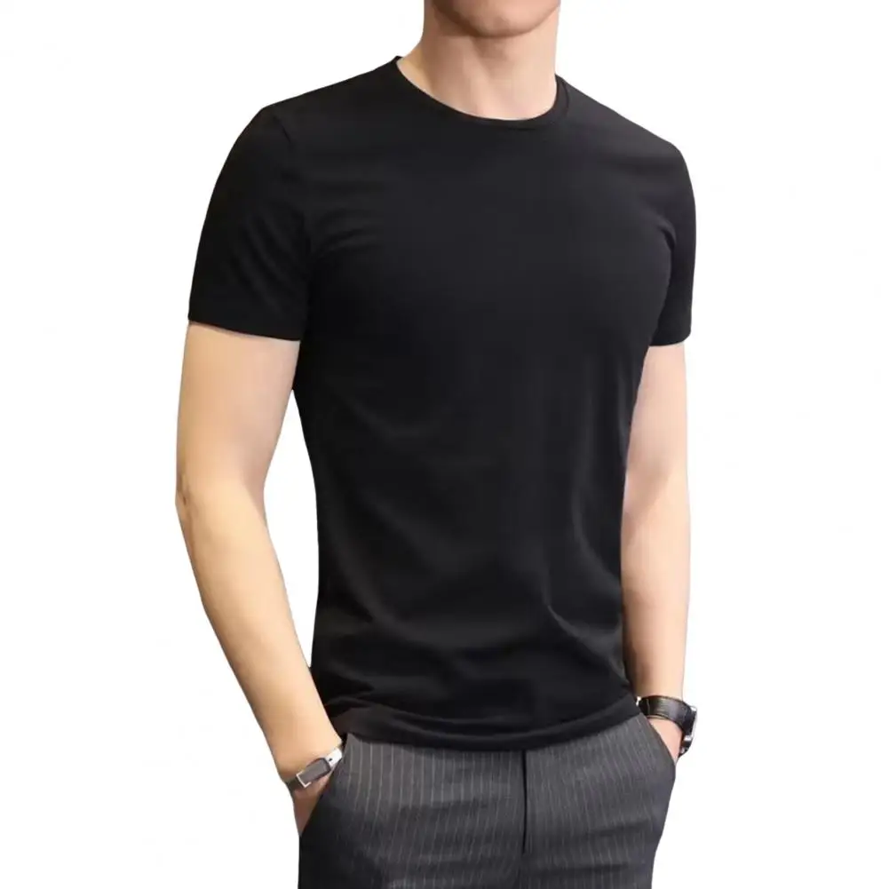 Men Slim Fit T-shirt Stylish Men's Summer T-shirt Soft Breathable Slim Fit O Neck Top for Sports Business Casual Wear Solid