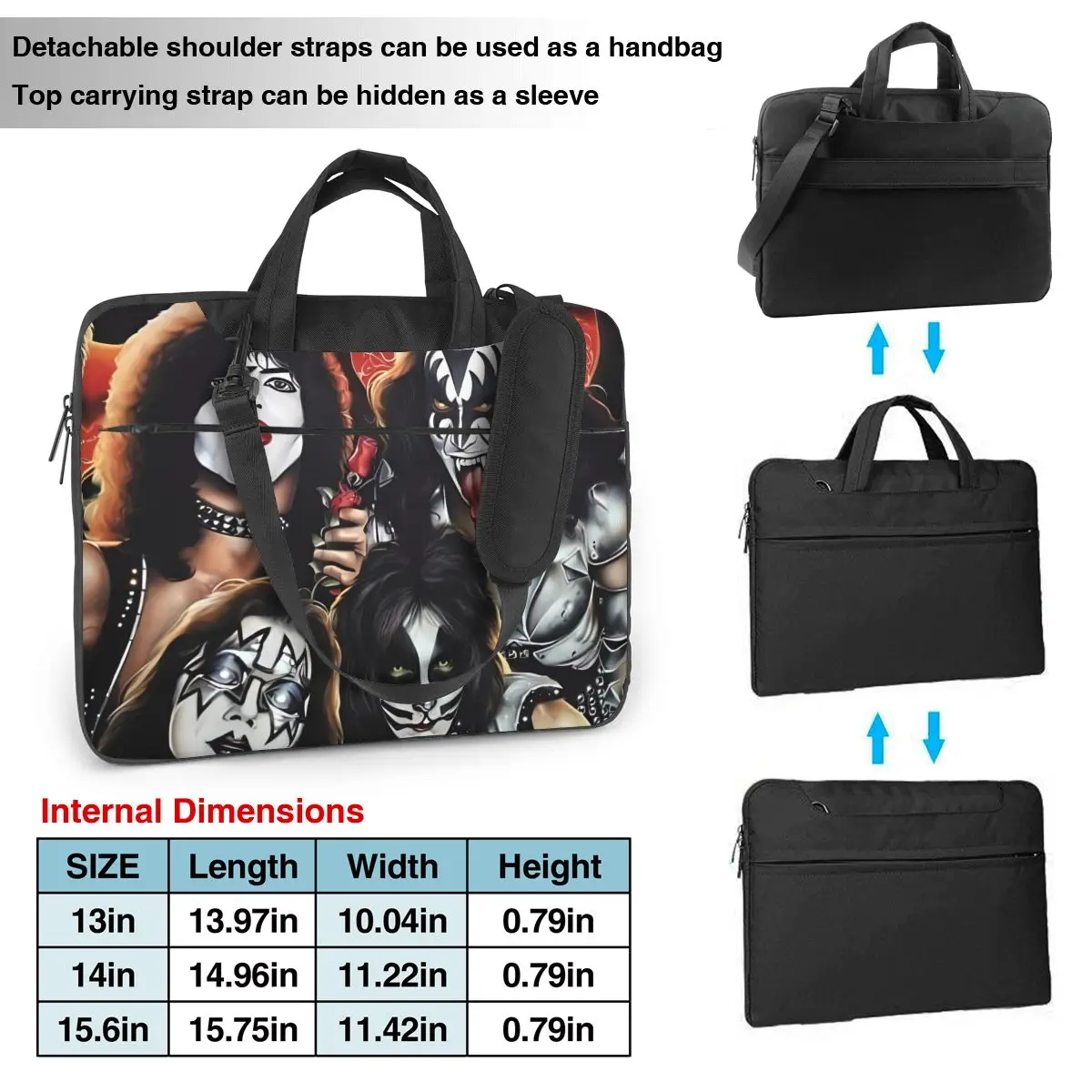 Laptop Bag Sleeve Case Cool 3D Heavy Metal Notebook Pouch Kiss Band Waterproof 13 14 15 15.6 Funny Computer Bag For Macbook Air