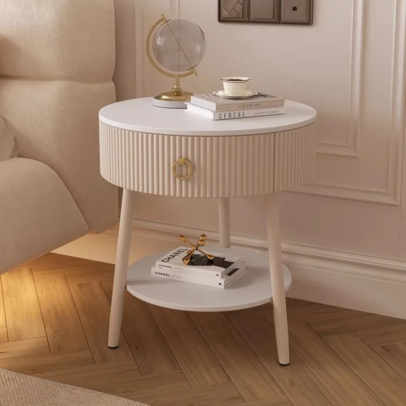 Cream Side Table Round Marble Top with Iron Base Luxury Living Room End Table Modern Minimalist Bedroom Nightstand Home Decor