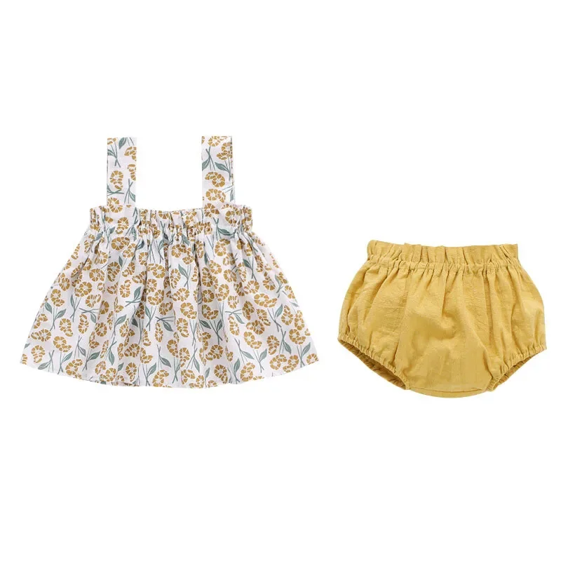 Summer Thin Newborn Baby Print Clothes For Girls Set Mini Dress And PP Shorts 2Pcs Set Infant Baby Clothing Outfit 2024