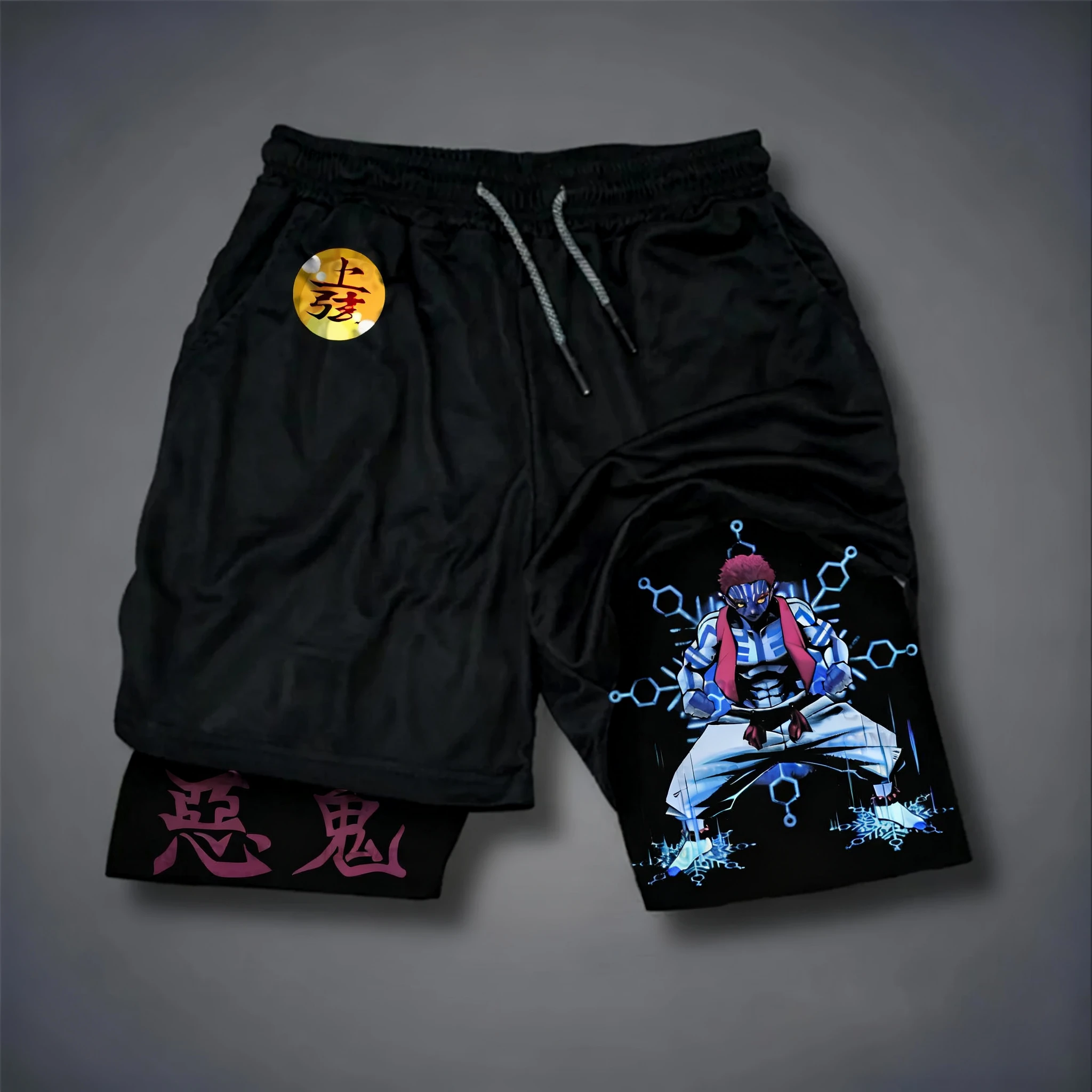 

2025 Demon Slayer Anime Print Double-layered Shorts, American Summer Fitness Sports Loose Shorts For Men And Women Ins
