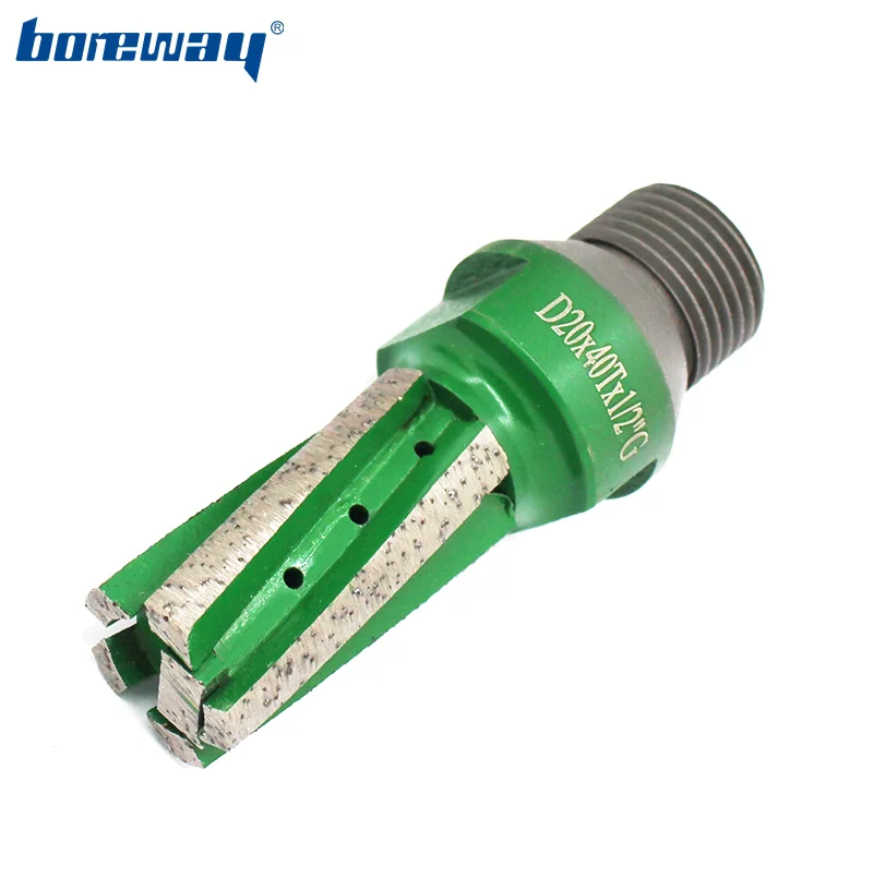 

Boreway D20*40T CNC Finger Bit With 1/2''Gas Thread Segment Diamond Finger Milling Bits For Grinding Granite Marble Stone Slab