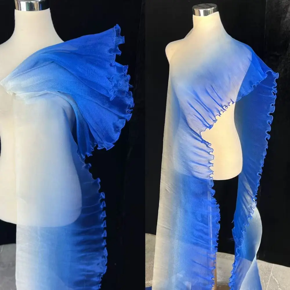 30cm Width Pleated Lace Organza Fabric Pleated Mesh Water-Shimmer Effect Gradient Organza Fabric Transparent Fabric