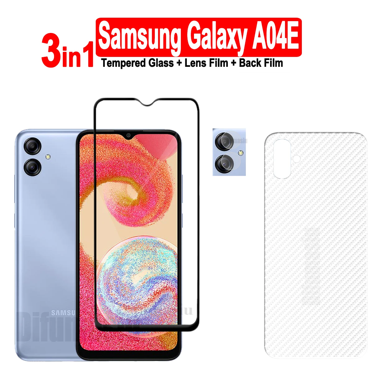 

3in1 For Samsung Galaxy A04E Tempered Glass Screen Protectors + Soft Back Film + Soft Camera Lens Film