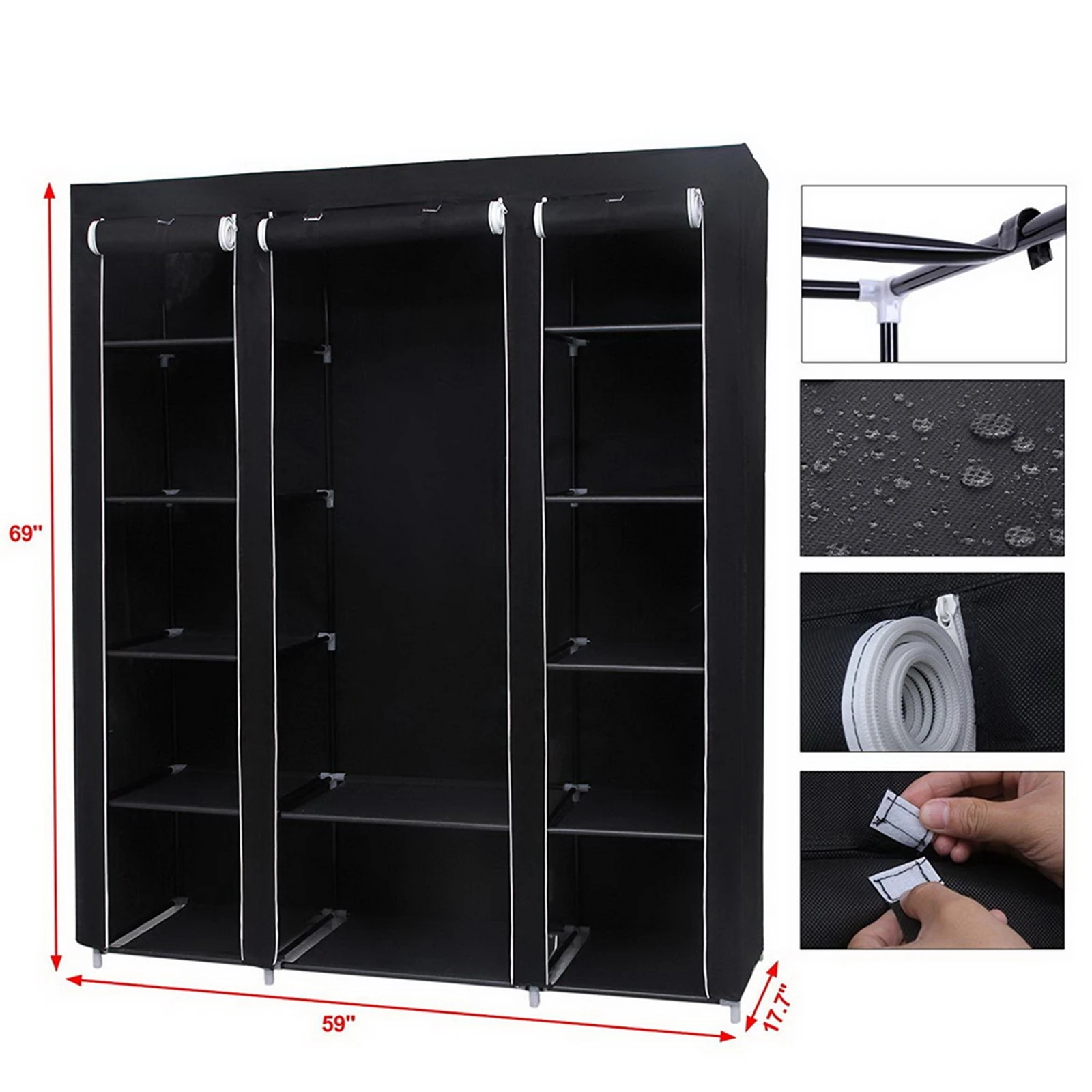 Portable Clothes Closet Wardrobe Storage Organizer with Non-Woven Fabric Quick and Easy to Assemble Extra Strong and Durable