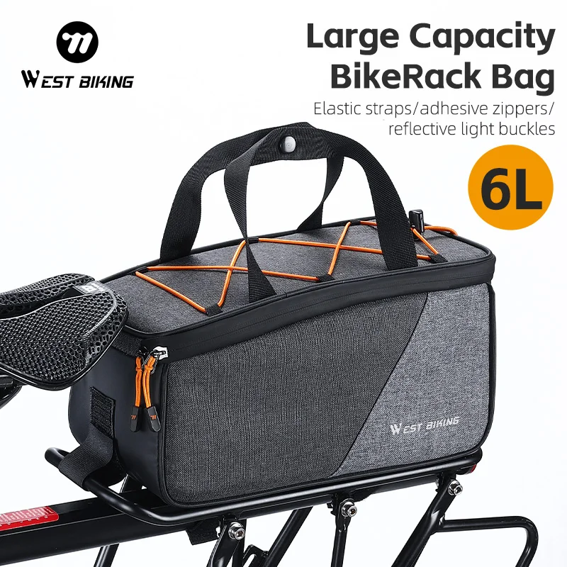 WEST BIKING 6L Bicycle Rear Rack Bag Water Repellent Multi-pocket Bike Luggage Storage Handbag with Reflective Taillight Buckle