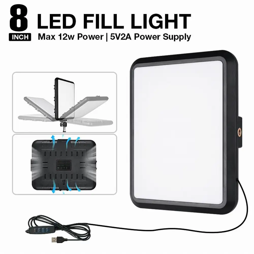 12 Inch Live Streaming Light Panel with 360° Rotation  Ballhead Professional Fill Light Lamp LED Photography Lighting 2800-7000K