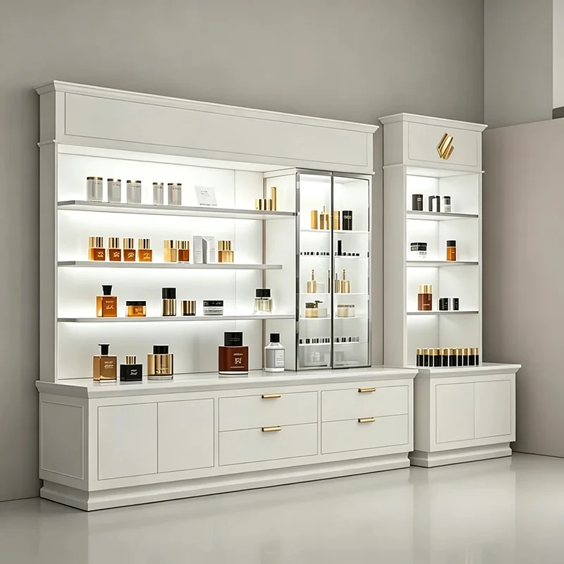 custom.Direct from: European-style wooden cosmetic display cabinet with lighting, painted rectangular display c