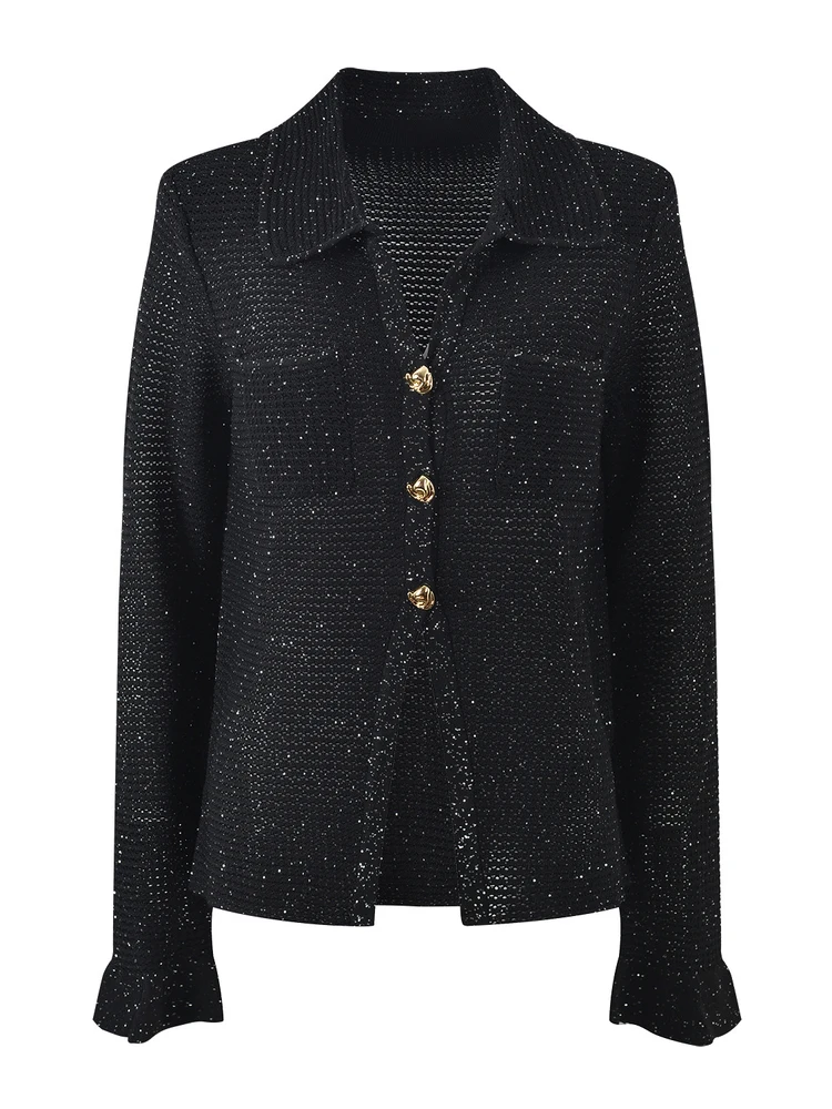 Ele Long Sve Gebreid Vest irt Classic Bla Diamond Bead Versierd Bovenkleding Dames Slim Fit irt Cool Sensation