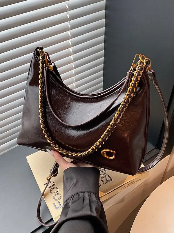 

Free shipping designer bag 2026 Summer Women's French Waxed Leather Bucket Bag, Large Capacity Underarm Shoulder Crossbody Purse