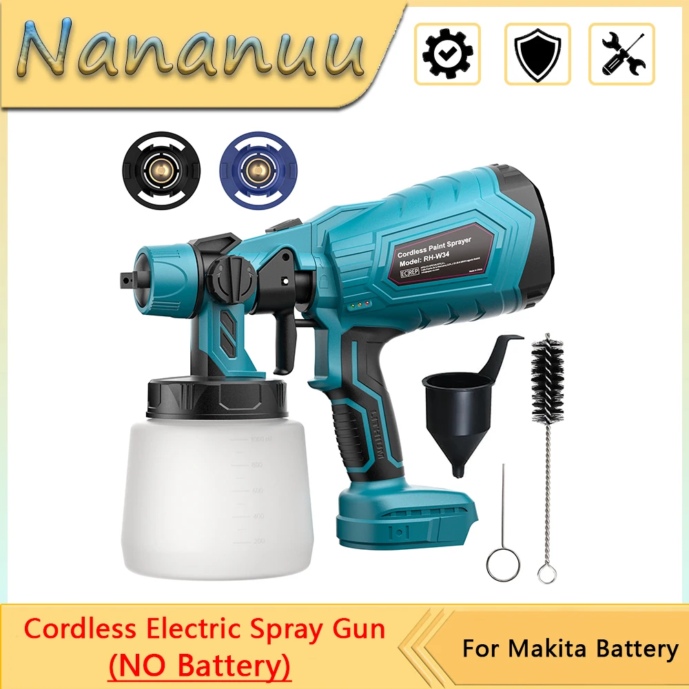 

Nananuu Cordless Paint Sprayer Gun Portable 1000ML Large Capacity Electric Spray Gun For Home DIY Auto Furniture Steel Coating