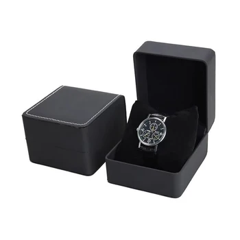 Lnofxas Black Single Watch Gift Box with Pillow PU Leather Wristwatch Display Case Organiz