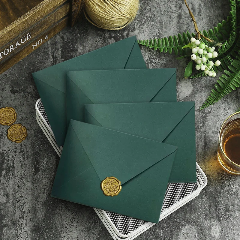 10pcs/lot Green Envelope High-grade 250g Paper Small Business Supplies Stationery Envelopes for Wedding Invitations Postcards