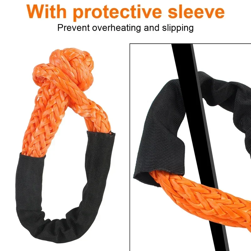 Synthetic Fiber Soft Shackle for Vehicle Recovery Off Road Towing Ropes Car Trailer Pull Rope with Protective Sleeve 38000 Lbs image 5