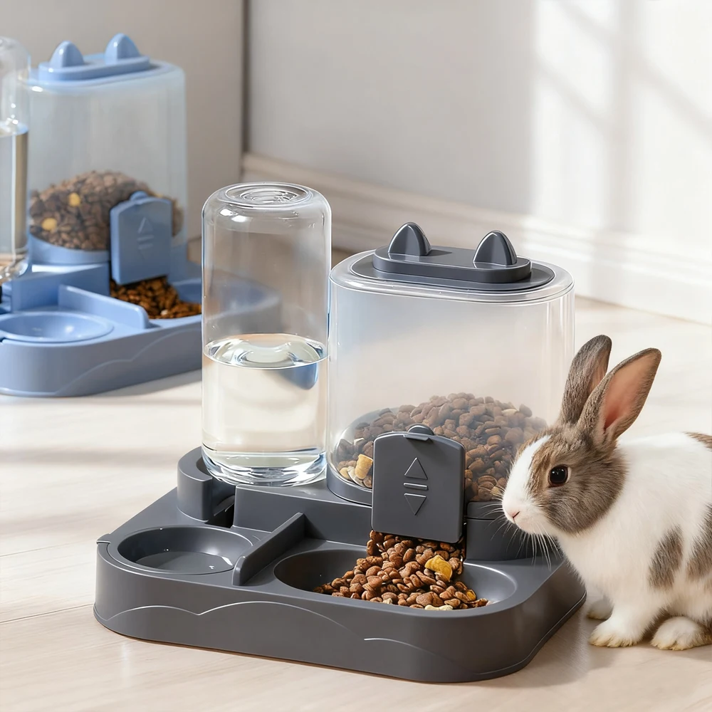 1 PC 2-in-1 Automatic Feeder with Controllable Food Amount for Small Animal Pets Rabbits Cats Dogs Feeder Bowl with Drink Bottle view 3