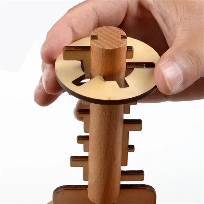 

New Children Wooden Toy Unlock Key Puzzle Kid Classical Kong Ming Lock Toys Intellectual Educational Funny Toys