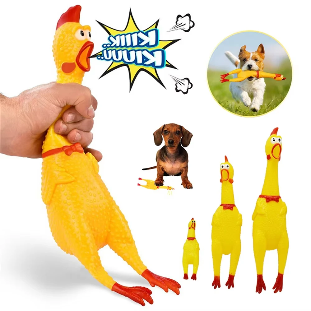 Screaming Chicken Squeezing Sound Toy Pet Dog Chewing Toys Stress Wacky Toys Durable Yellow Rubber Breathable Chicken Gifts