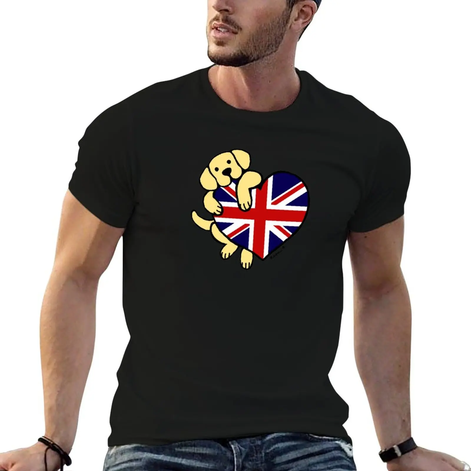 

Union Jack British Heart Yellow Labrador T-Shirt hippie clothes luxury clothing labubu men graphic t shirts