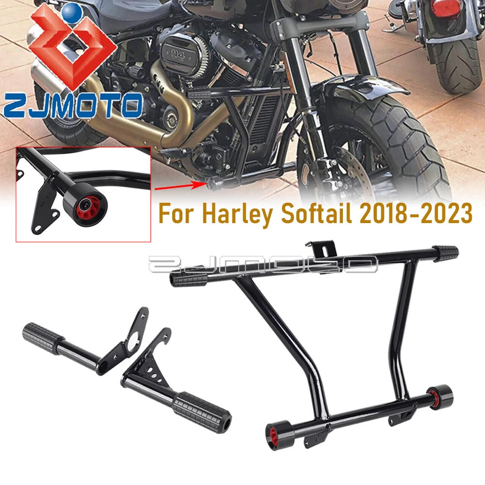 1Set Motorcycle Highway Engine Crash Cage For Harley Softail Heritage Classic Breakout 114 Fat Bob 18-23 Rear Peg Step Crash Bar