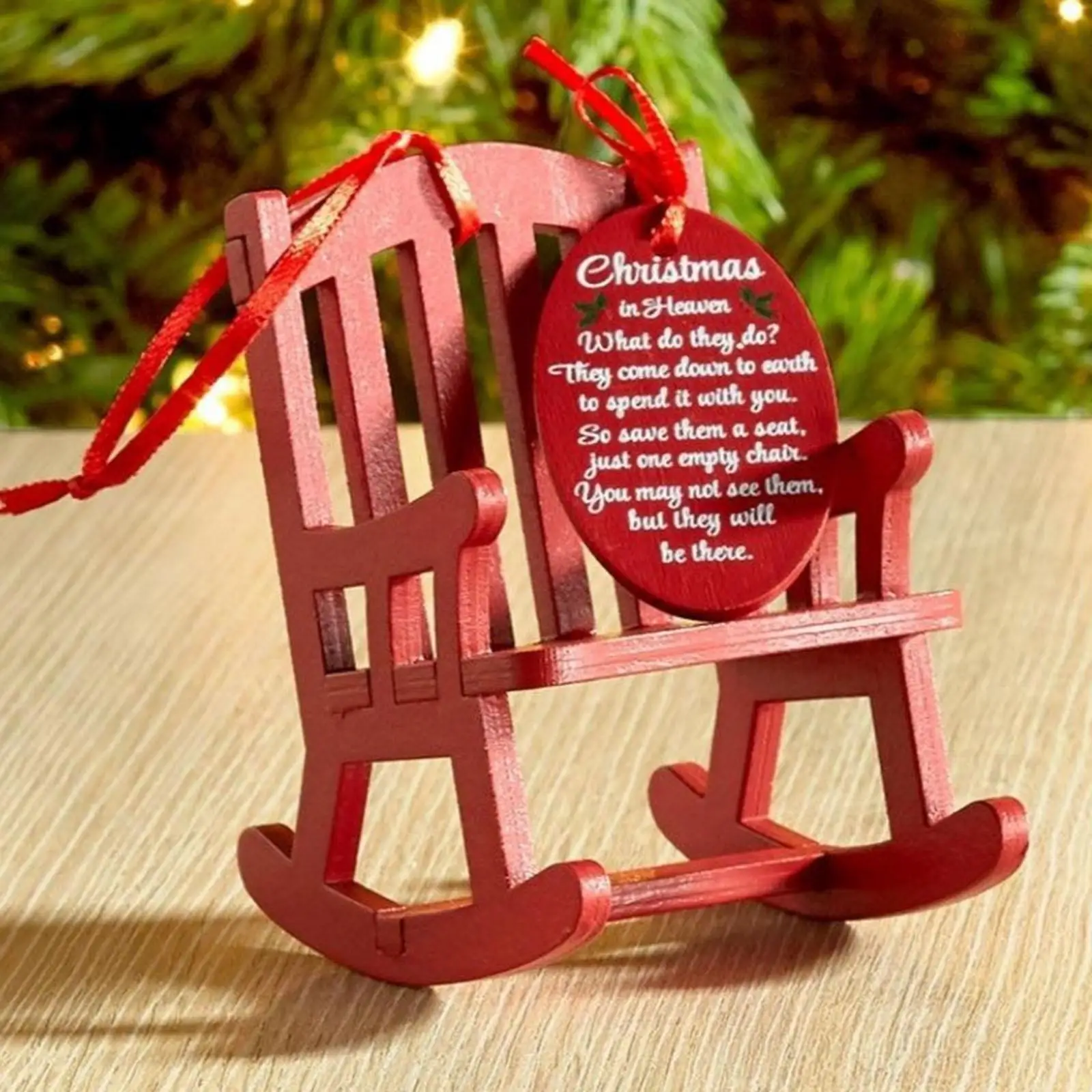 Miniature Christmas Rocking Chair Ornament with Meaningful Tag Sign Christmas in Heaven Memorial for Party Anniversary Home