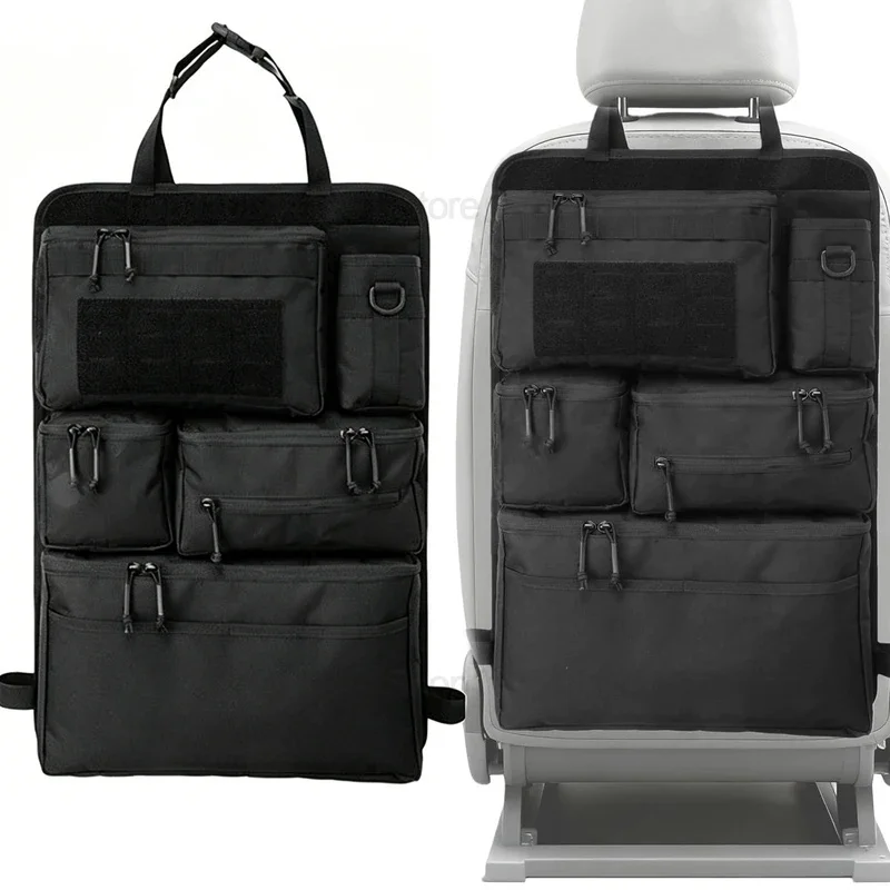 Universal Tactical Car Seat Organizer with Multiple Pockets, Vehicle Backseat Storage Bag wiith Cup Holder Hanging Rear SeatBag