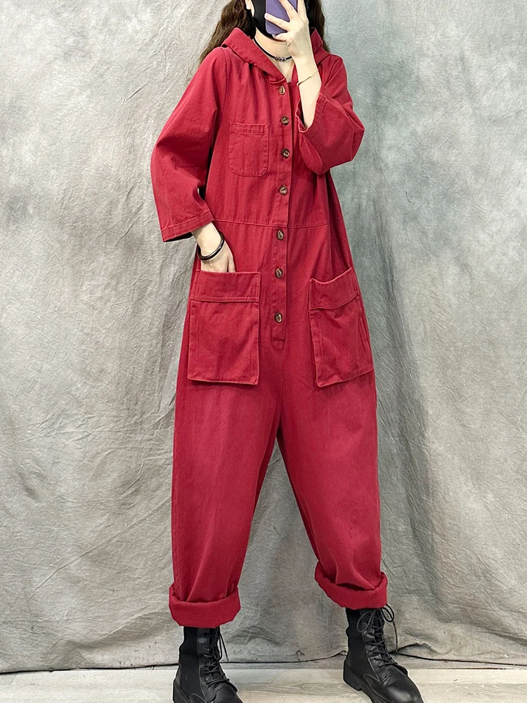 Original Vintage Sle Workwear Denim Overalls Women's High Waist Loose plus Size Casual Straight Leg Spring Autumn