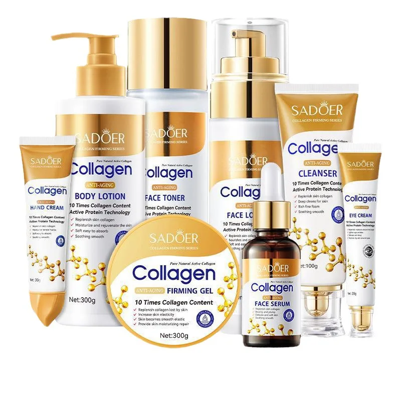 Colágeno Skin Care Product Set, Limpeza Facial, Creme Líquido para o Rosto, Hidratante e Hidratante, Cosméticos Femininos