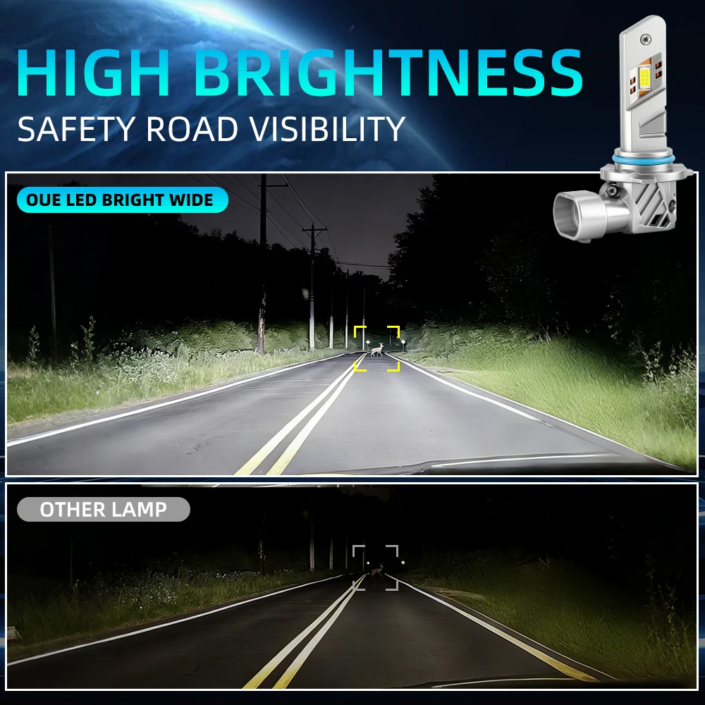 2Pcs Fanless Car 9006 LED Headlight Lights 1:1 Mini Size 60W Car Lights Auto Head Lamp Wireless HB4 Copper Tube Led 12V 6500K Car LED Bulbs