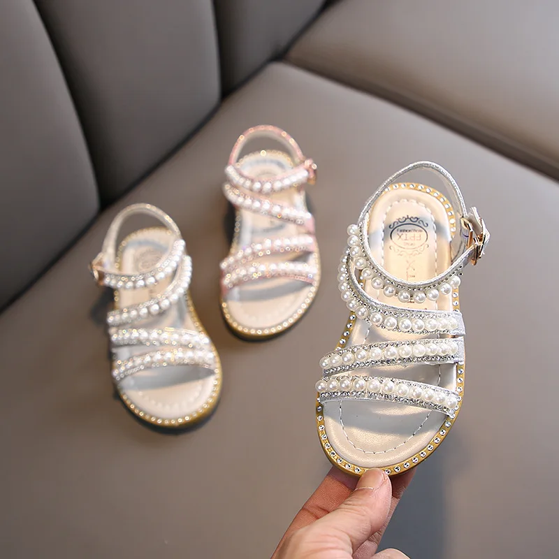 New Summer Girls Pearl Sandals Open-toe Princess Shoes Children Soft-soled Performance Casual Shoes Kids Outdoor Casual Sandals