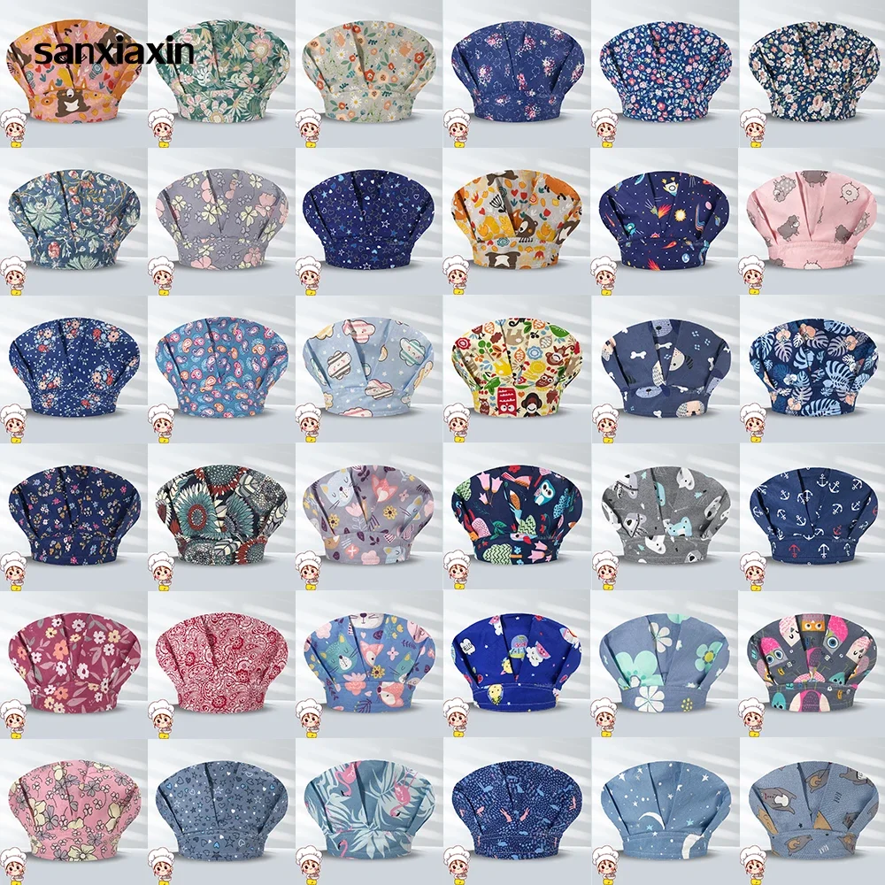 Cute Print Dust Hat Elastic Kitchen Work Hats Restaurant Caps Breathable Chefs Hat Hotel Cooking Accessories Women Housework Hat