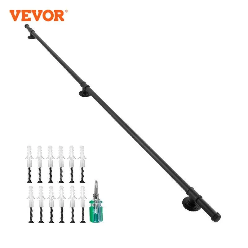 VEVOR Black 8 ft 200 lbs Capacity Industrial Iron Pipe 1.25 Inch Tube Diameter Indoor Stairs Wall Mounted Stairway Handrail