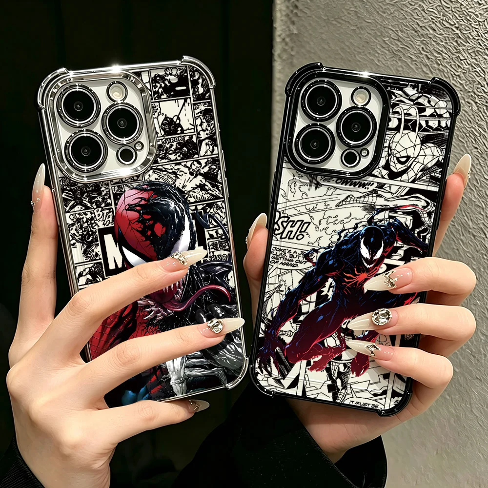 Plating Phone Case For Samsung S26 S25 S24 S23 S22 S21 S20 FE Note20 Edge Plus Ultra 4G 5G Anti Fall Airbag Cartoon Venoms Cool