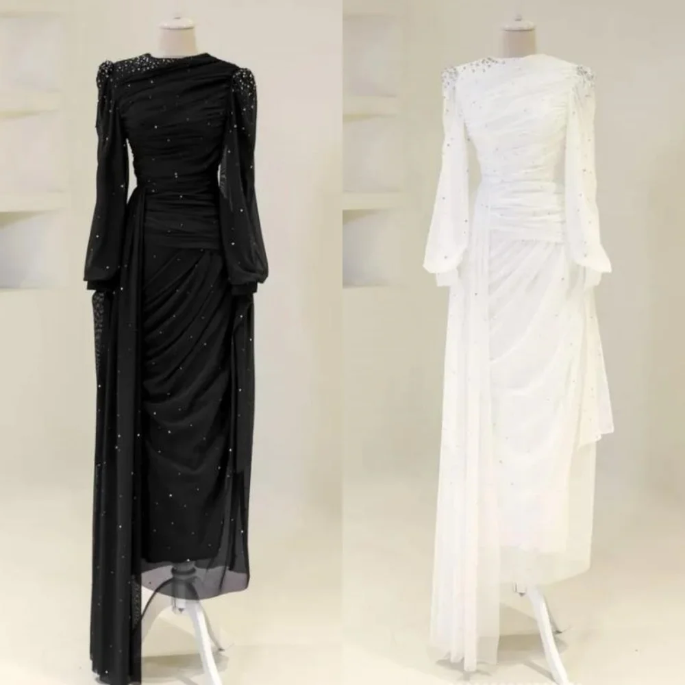 

Customized Exquisite Elegant Chiffon Sequined Beading Straight O-Neck Long Dresses Bespoke Occasion Dresses High Quality Formal