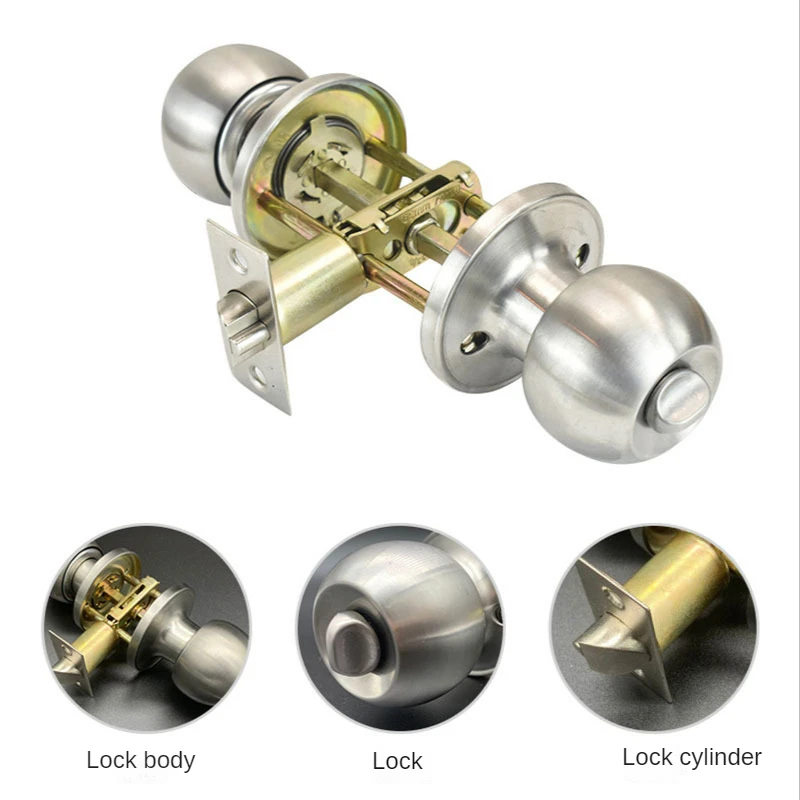 

New Stainless Steel Round Privacy Ball Door Knobs Handle Passage Entrance Lock Entry With 3 Keys For Bedrooms Living Rooms