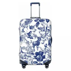 Custom Floral And Animal Forest Luggage Cover  French Toile De Jouy Indigo Travel Suitcase Protective Covers Suit For 18-32 inch