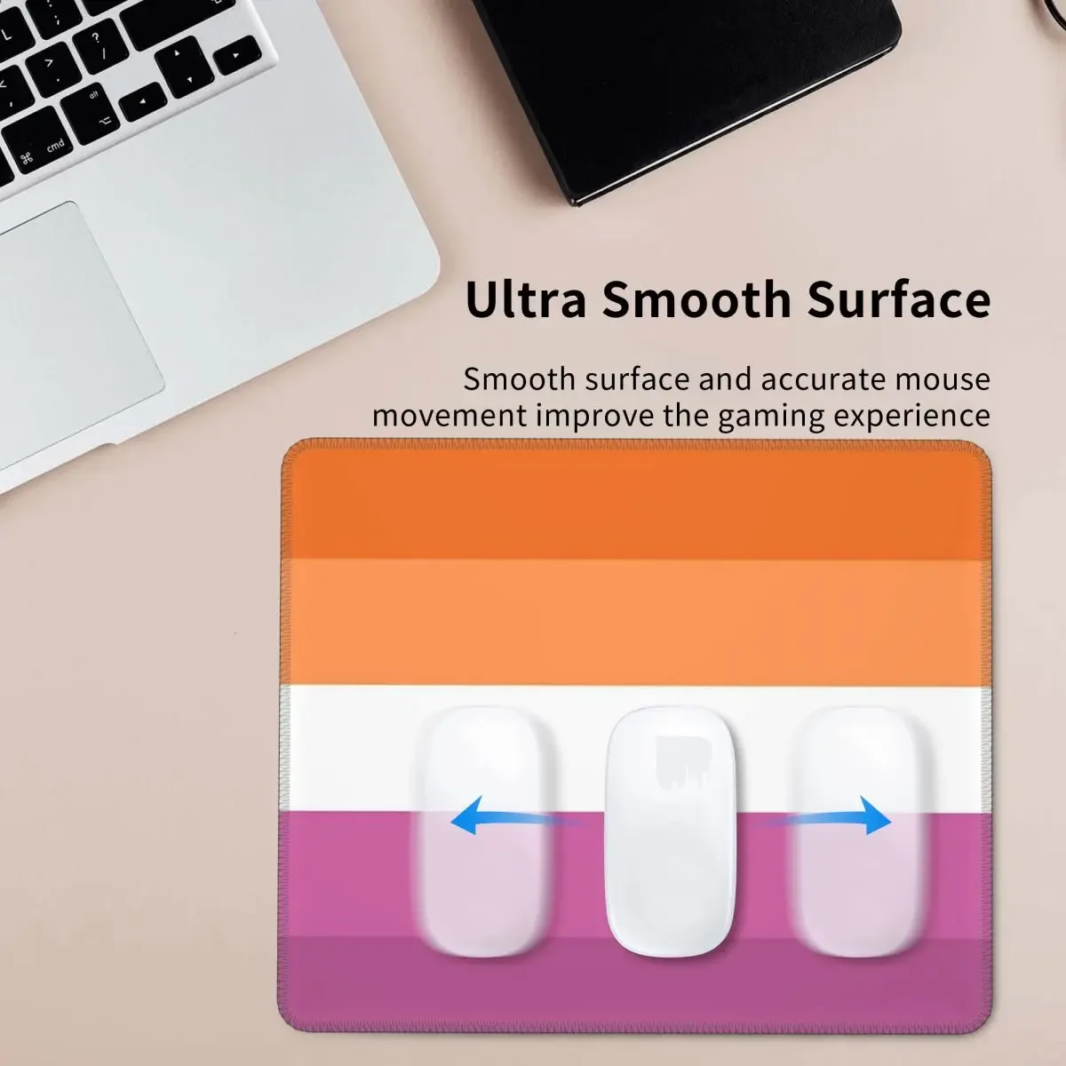 Orange - Magenta Lines Lesbian Pride Flag Butch Femme Pride Flag Mouse Pad Computer Keyboard Mouse Mat Gaming PC Desk Mat Office view 3