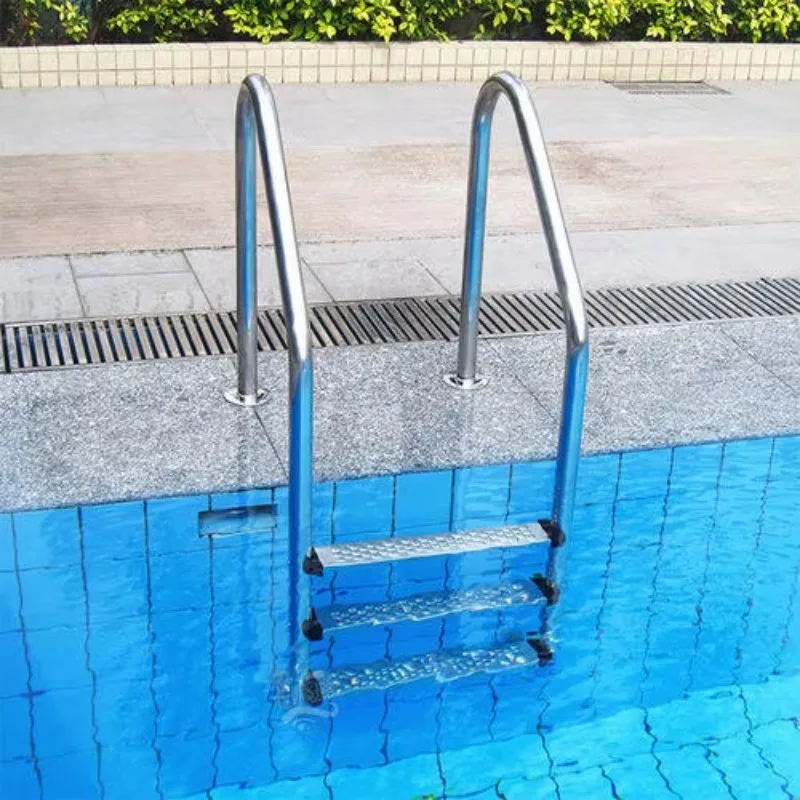

1.0mm Thick Silver SS304 Inground Pool Ladder With 3/4/5 Anti-Slip Steps, Fixed Spec For Outdoor Commercial Swimming Pool