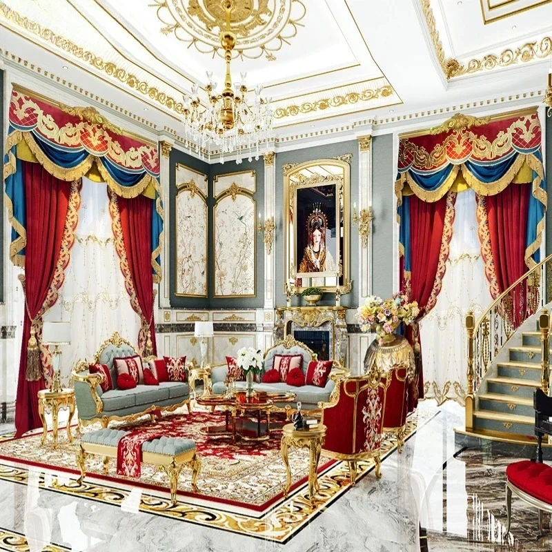 

European Embroidery Retro Velvet Luxury Curtains For Living Dining Room Bedroom Red Lace Villa Blackout Tulle Valance Custom