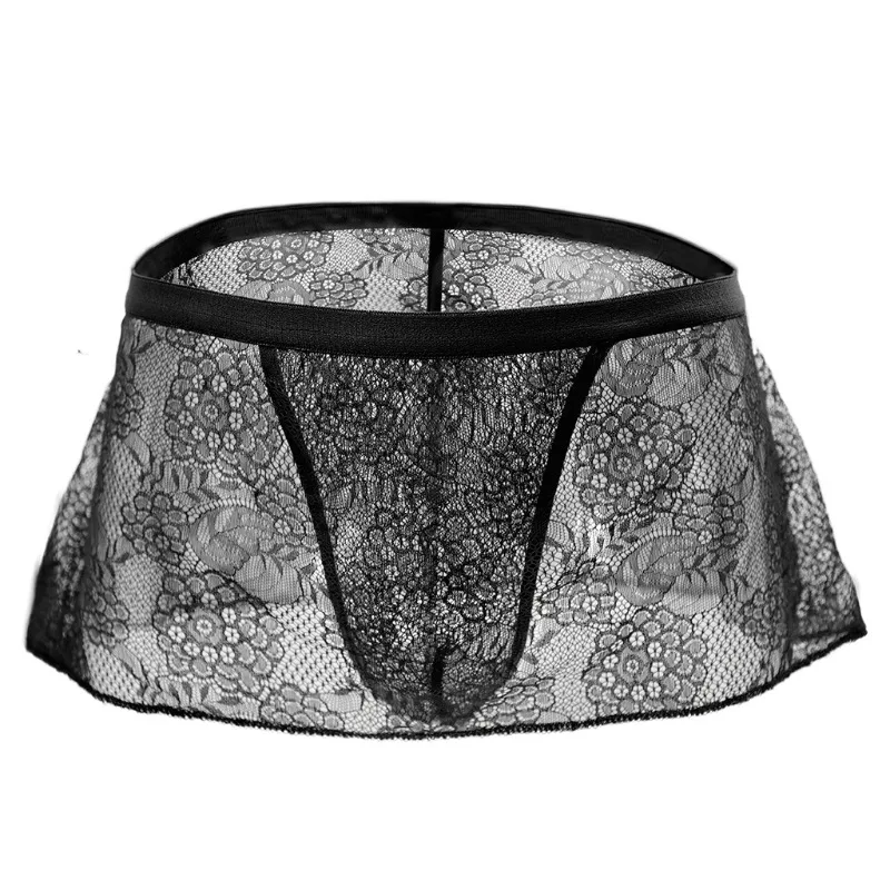 

Men's Sissy Panties Skirt Floral Lace Underwear Thongs T-back G-strings Thongs Low Waist Bikini Thongs Gay See Through Underpant