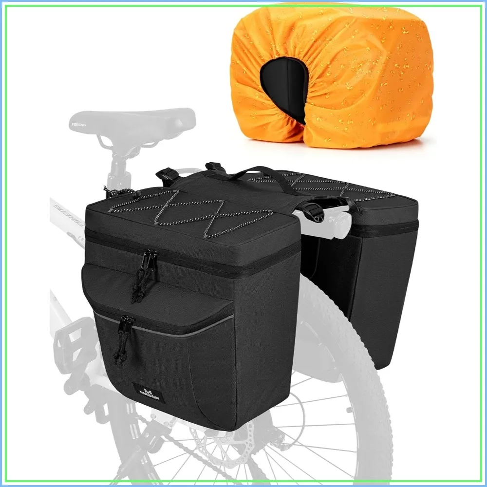 

35L Bike Panniers with Rain Cover, Water-Resistant Rear Rack Bag for Commuting, Grocery & Weekend Rides, Black