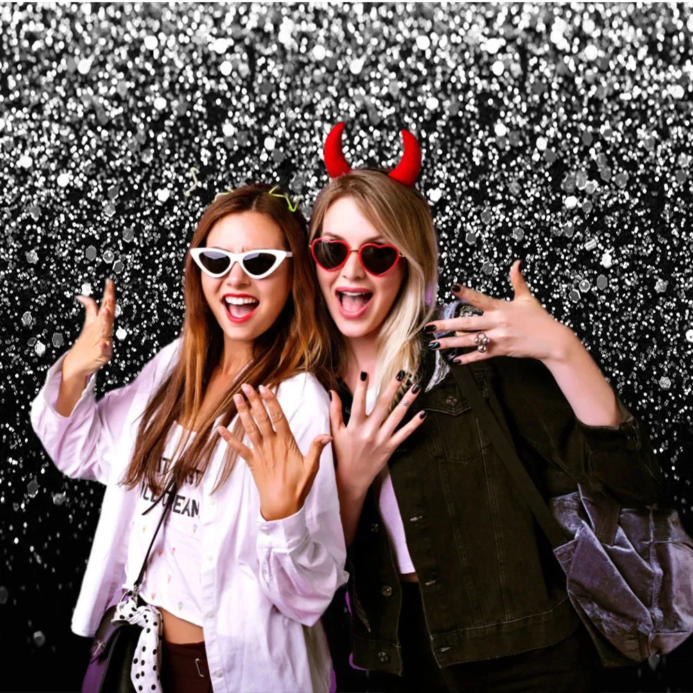 Black Silver Glitter Photobooth Backdrop Party Decor Photography Background for Graduation Birthday Bachelorette Wedding Photo