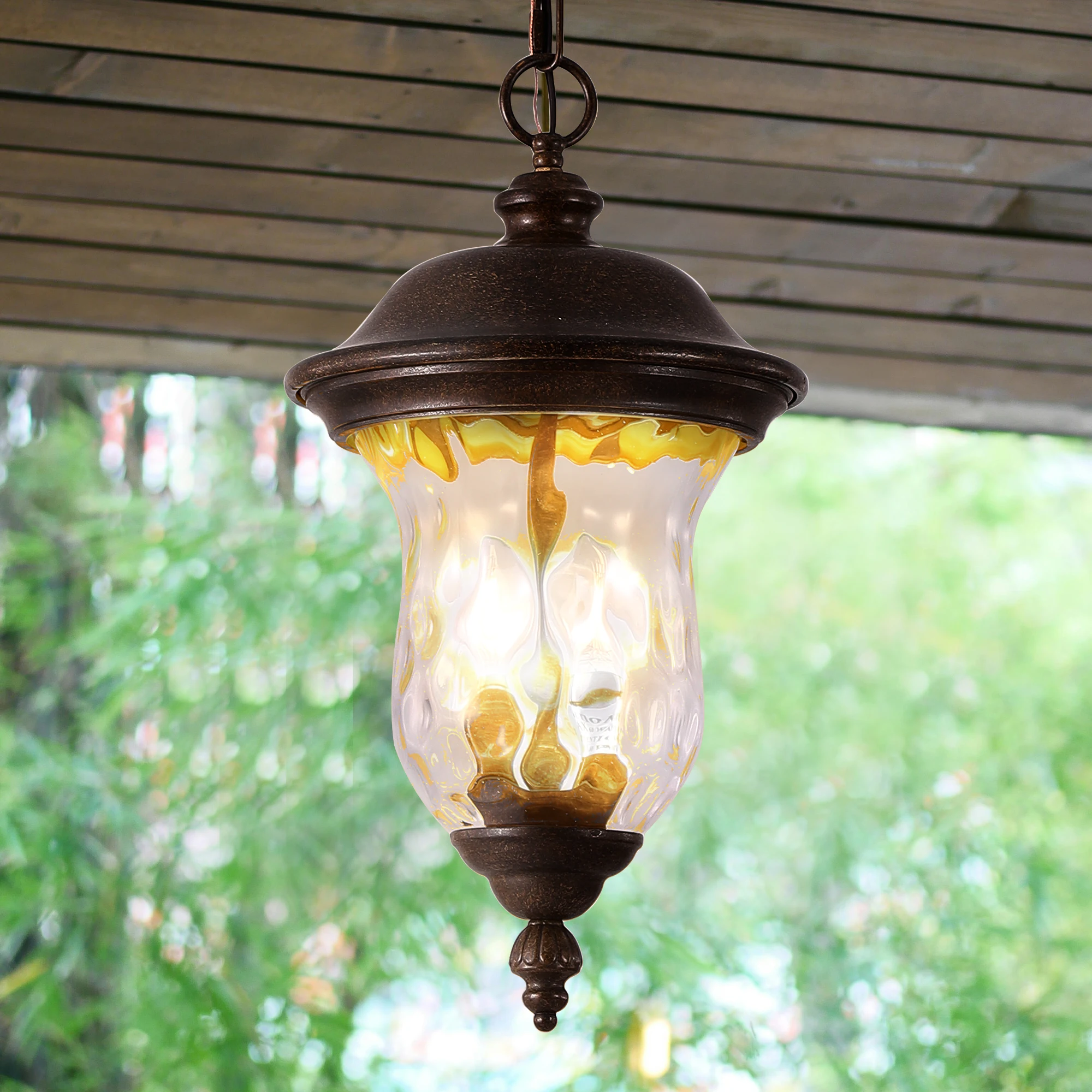 

Rustic Outdoor Hanging Lantern, Weatherproof Vintage Pendant Light with Clear Glass Shade, Exterior Lighting Fixture (No bulb)